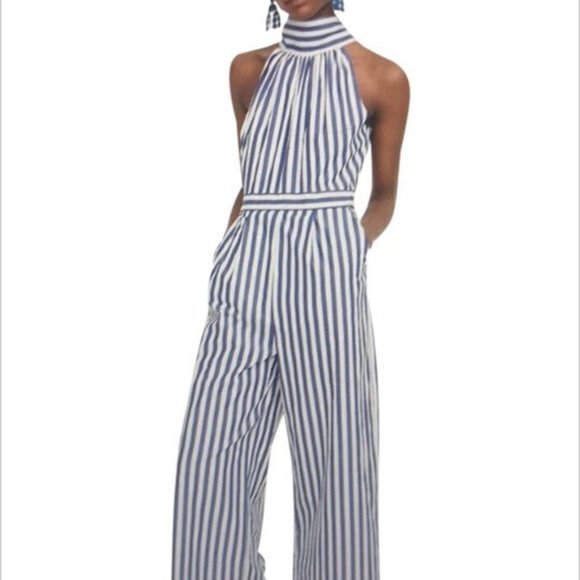 J.Crew size 00 blue white stripe halter wide leg Jump suit pantsuit romp… - Picture 14 of 14